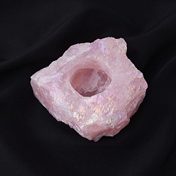 Rose Quartz Electroplated Natural Rose Candle Holders, Reiki Energy Stone Candlestick, 9~10cm