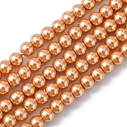 Сэнди Коричневый Экологичные стеклянные жемчужные бусины, жемчужные, круглые, песчаный коричневый, 6 мм, Отверстие : 1.2~1.5 мм, около 68 шт / нитка, 16'' (40.64 см)