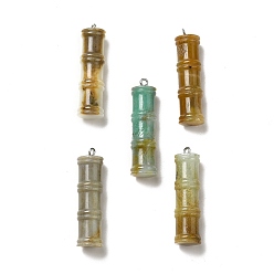 Flower Amazonite Natural Flower Amazonite Pendants, Bamboo Stick Charms, with Stainless Steel Color Tone 304 Stainless Steel Loops, 45x12.5mm, Hole: 2mm