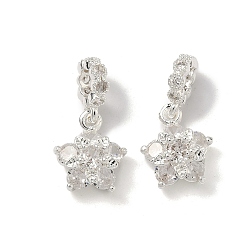 Прозрачный Европейские подвески с подвесками из латуни и кубическим цирконием, подвески в виде цветов с большими отверстиями, 925 серебро покрытием, прозрачные, 20.5 мм, отверстие : 4 мм