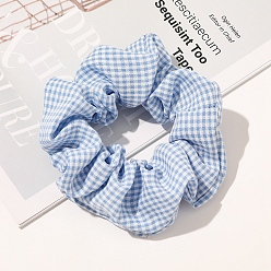 Light Blue Tartan Pattern Cloth Elastic Hair Ties, Scrunchie/Scrunchy Hair Ties for Girls or Women, Light Blue, 50x110mm
