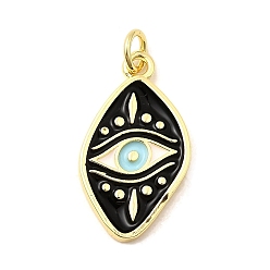 Черный Латунные эмалевые подвески от сглаза, Очарование лошадиных глаз, без свинца и без кадмия, долговечный, стойки покрытие, реальный 18 k позолоченный, чёрные, 22.5x13x2 мм, отверстие : 3.4 мм