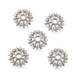 Платина Колпачки для бусин из цветочной латуни с микропаве из кубического циркония, стойки покрытие, долговечный, без свинца и без кадмия, платина, 12x3.5 мм, отверстие : 2.5 мм