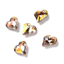 Light Juicy Peach AB Light AB Style Glass Rhinestone Cabochons, Pointed Back & Back Plated, Heart, Light Juicy Peach AB, 9x8x3.5mm