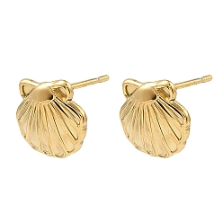 Золотой 304 из нержавеющей стали серьги, формы раковины, золотые, 10x10 мм