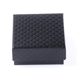 Black Cardboard Jewelry Set Boxes, with Sponge Inside, Square, Black, 7.3x7.3x3.5cm