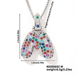 Letter M Латунные паве цветные кубические цирконии буква подвеска коробка цепочка ожерелья, платина, Буква М, 15.75 дюйм (40 см)