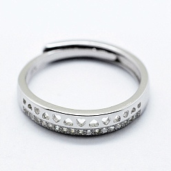 Платина Родиевое покрытие 925 кольца из стерлингового серебра, с кубического циркония, регулируемый, сердце, платина, размер 9 (19мм), шириной 3 мм 