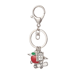 Mixed Color Tibetan Style Alloy Doctor Hat & Book Pendant Keychain with Apple Resin Charms, for Graduation Gifts, Mixed Color, 9.6cm