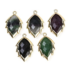 Рубин В Цоизита Подвески из натурального рубина в ограненных листьях цоизита, стойки обшивки латунные прелести, золотые, 23x13.5x5.5 мм, отверстие : 1.2 мм