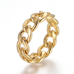 Golden Unisex 304 Stainless Steel Rings, Curb Chains Finger Rings, Unwelded, Wide Band Rings, Golden, Size 7, 17mm, 7mm