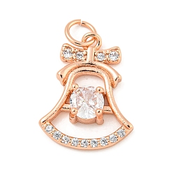 Розовое Золото Покрытие стойки латунь микропаве прозрачные подвески из кубического циркония, долговечный, с прыжковых колец, без свинца и без кадмия, Рождественский колокольчик, розовое золото , 19x14x4 мм, отверстие : 4 мм