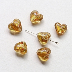 Goldenrod Handmade Lampwork Beads, with Gold Foil, Heart, Goldenrod, 15x14mm