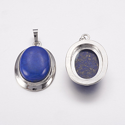 Lapis Lazuli Natural Lapis Lazuli Pendants, with Platinum Tone Alloy Findings, Oval, 37x25x10mm, Hole: 4x8mm
