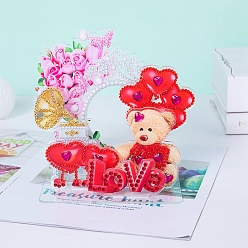 Bear 3D Puzzle Display Decoration Diamond Painting Beginner Kits, including Rhinestone Bag, Tools, Valentine's Day Theme, Bear, 150x130~150mm