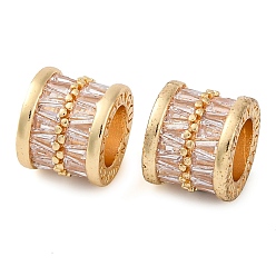 Light Gold Латунь микропаве прозрачный кубический цирконий европейский бисер, бусины с большим отверстием, колонка, долговечный, золотой свет, 11.5x9.5 мм, отверстие : 7 мм