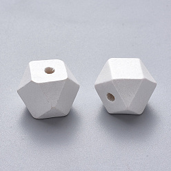 Creamy White Painted Natural Wood Beads, Polygon, Creamy White, 11.5x11.5x12mm, Hole: 3.5mm