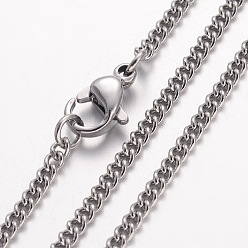 Stainless Steel Color 304 Stainless Steel Necklace, Curb Chains, with Lobster Clasps, Stainless Steel Color, 17.72 inch(450mm), 2.2mm