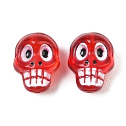 Rot Bedruckte Backfarbe, transparente Glasperlen, Schädel, rot, 20x15x13 mm, Bohrung: 1.6 mm