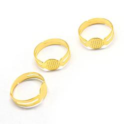 Golden Adjustable Iron Pad Ring Settings, Flat Round, Size 7, Golden, Tray: 8mm, 17mm