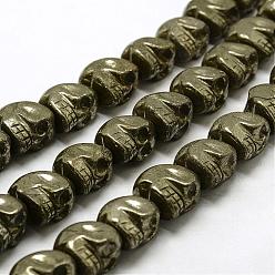 Antique Bronze Plated Electroplated Natural Pyrite Beads Strands, Skull, Dyed, Antique Bronze Plated, 20x18x21mm, Hole: 2mm, about 8pcs/strand, 7.08 inch (18cm)