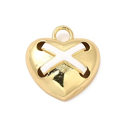 White Brass Enamel Charms, Cadmium Free & Lead Free, Golden, Heart with Cross Charm, White, 16.5x15.5x5.5mm, Hole: 3mm