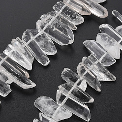 Quartz Crystal Natural Quartz Crystal Beads Strands, Rock Crystal Beads, Nuggets, 10~36x4~10x4~10mm, Hole: 1mm, about 56~65pcs/strand, 14.96 inch(38cm)