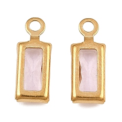 Pink 304 из нержавеющей стали стеклянные подвески, прямоугольник амулеты, граненые, ионное покрытие (ip), долговечный, реальный 18 k позолоченный, розовые, 9.5x4x2 мм, отверстие : 1.2 мм