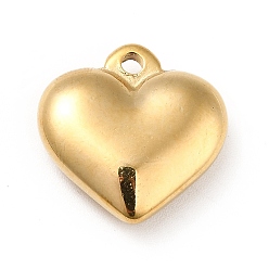 Real 18K Gold Plated Ion Plating(IP) 304 Stainless Steel Pendants, Puffed Heart Charms, Real 18K Gold Plated, 17x16.5x5mm, Hole: 1.6mm