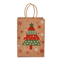 Christmas Tree Christmas Theme Rectangle Paper Bags, with Handles, for Gift Bags and Shopping Bags, Christmas Tree, Bag: 8x15x21cm, Fold: 210x150x2mm