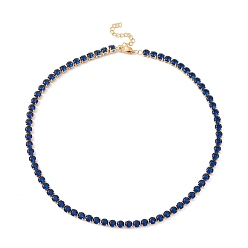 Medium Blue Classic Cubic Zirconia Tennis Necklace, Vacuum Plating 304 Stainless Steel Jewelry for Women, Golden, Medium Blue, 16.65 inch(42.3cm)