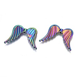 Rainbow Color Alloy Beads, Cadmium Free & Lead Free, Wing, Rainbow Color, 25.5x35x4mm, Hole: 1.8mm