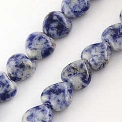 Bleu Brins de perles de jaspe de tache bleue naturelle, cœur, bleu, 10x10x5mm, Trou: 1mm, Environ 40 pcs/chapelet, 15.3 pouce