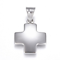 Stainless Steel Color 304 Stainless Steel Pendants, Cross, Stainless Steel Color, 25x21x3mm, Hole: 8x5mm