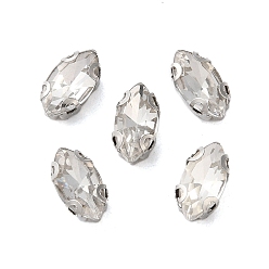 Прозрачный Шить на горный хрусталь, многожильных ссылки, стекло горный хрусталь, с латунными зубцами в платиновых тонах, аксессуары для одежды, граненые, лошадиный глаз , прозрачные, 8x4x3.5 мм, отверстие : 0.8~1 мм