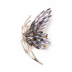 Violet Broche papillon strass, insigne en alliage d'or clair pour femme, violette, 73.5x64x15mm, pin: 0.8 mm