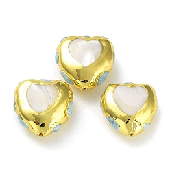 Corazón Perlas naturales larimar, con fornituras de latón en tono dorado enchapadas en rejilla y perla keshi natural, larga duración plateado, corazón, 25~27x26~27x13 mm, agujero: 1 mm