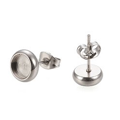 Stainless Steel Color 304 Stainless Steel Stud Earring Settings, with Ear Nuts, Flat Round, Stainless Steel Color, 8.5mm, Pin: 0.8mm, Tray: 6mm