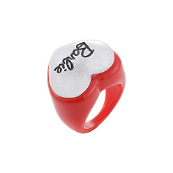 Style 1 in red Chic Acrylic Ring with Heart-shaped Resin and Macaron Letter Design for Women's Fashion Accessories