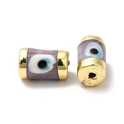 Thistle Handmade Evil Eye Lampwork Beads, with Light Gold Tone Brass Findings, Long-Lasting Plated, Lead Free and Cadimum Free, Column, Thistle, 14.5~15x9~9.5mm, Hole: 1.8mm