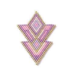 Pink Handmade Loom Pattern MIYUKI Seed Beads, Rhombus with Triangle Pendants, Pink, 49x33x2mm, Hole: 0.8mm