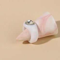 Blanc Bague en forme de cœur en acrylique à la mode avec simple incrustation de diamants - style européen et américain