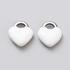 Белый 304 прелести нержавеющей стали, эмалированные блестки, запирать, цвет нержавеющей стали, белые, 11x9.5x3.5 мм, отверстие : 3.5x2.5 мм