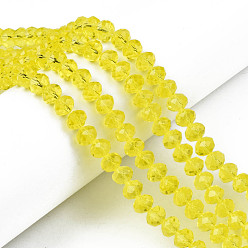 Jaune Chapelets de perles en verre, facette, rondelle, jaune, 8x6mm, Trou: 1mm, Environ 65~68 pcs/chapelet, 15.7~16.1 pouce (40~41 cm)