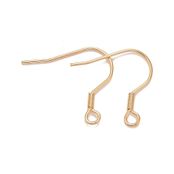Real 18K Gold Plated 304 Stainless Steel Earrings Hooks, Ear Wire, with Horizontal Loop, Real 18k Gold Plated, 16.5~17.5x17~20mm, Hole: 2mm, 21 Gauge, Pin: 0.7mm