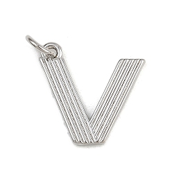 Letter V Латунные подвески, с целью перехода в кольце, письмо амулеты, стойки покрытие, долговечный, без кадмия и без свинца, платина, Буква V, 13.5x15x1.5 мм, отверстие : 3.5 мм
