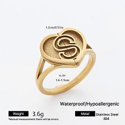 Сердце 304 палец кольца из нержавеющей стали, Письмо с, широкая полоса кольца, золотые, сердце, 13 мм, 16~19 мм
