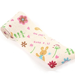 Rabbit 10M Cotton Linen Ribbons, Printed Ribbon, Garment Accessories, Flat, Rabbit, 2-1/2 inch(65mm), about 10.94 Yards(10m)/Roll