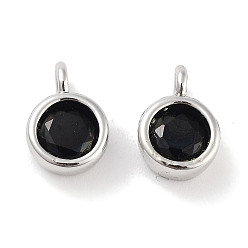 Черный Латунные микро проложить кубического циркония прелести, плоско-круглые, платина, чёрные, 9x6x3.5 мм, отверстие : 2 мм