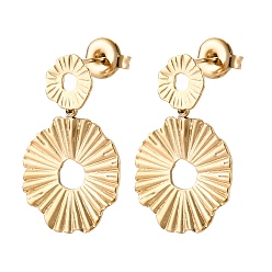 Настоящее золото 14K Ионное покрытие (ip) 304 Серьги-гвоздики из нержавеющей стали с подвесками, цветок, реальный 14 k позолоченный, 26x17 мм